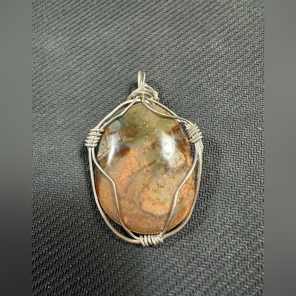 Hand Crafted Jewelry - Handcrafted Sterling Silver Wire-Wrapped Agate Stone Pendant